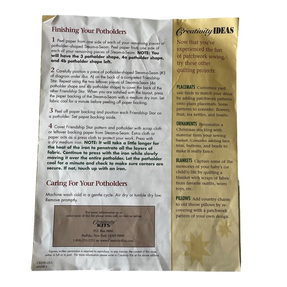 Quilted Potholders Kit by CREATIVITY KITS - Picture 4 of 13